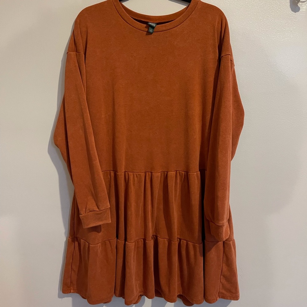 Wild Fable Burnt Orange Long Sleeve Tiered Dress